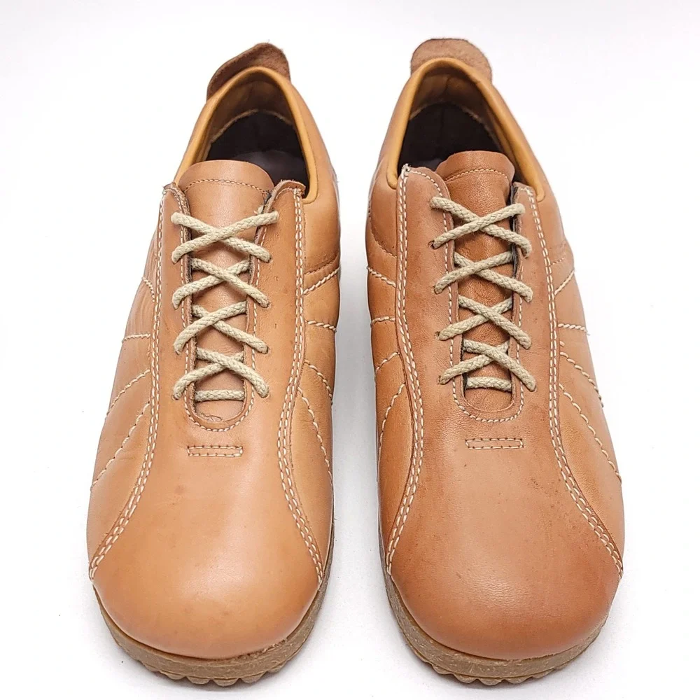 Armadillo Casual Tan Leather Platform‎ Shoes Sunburst Stitch Wedge Oxford 7.5